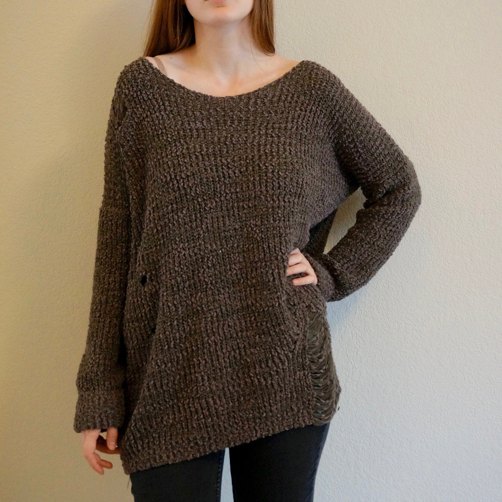 oversized destressed knit sweater